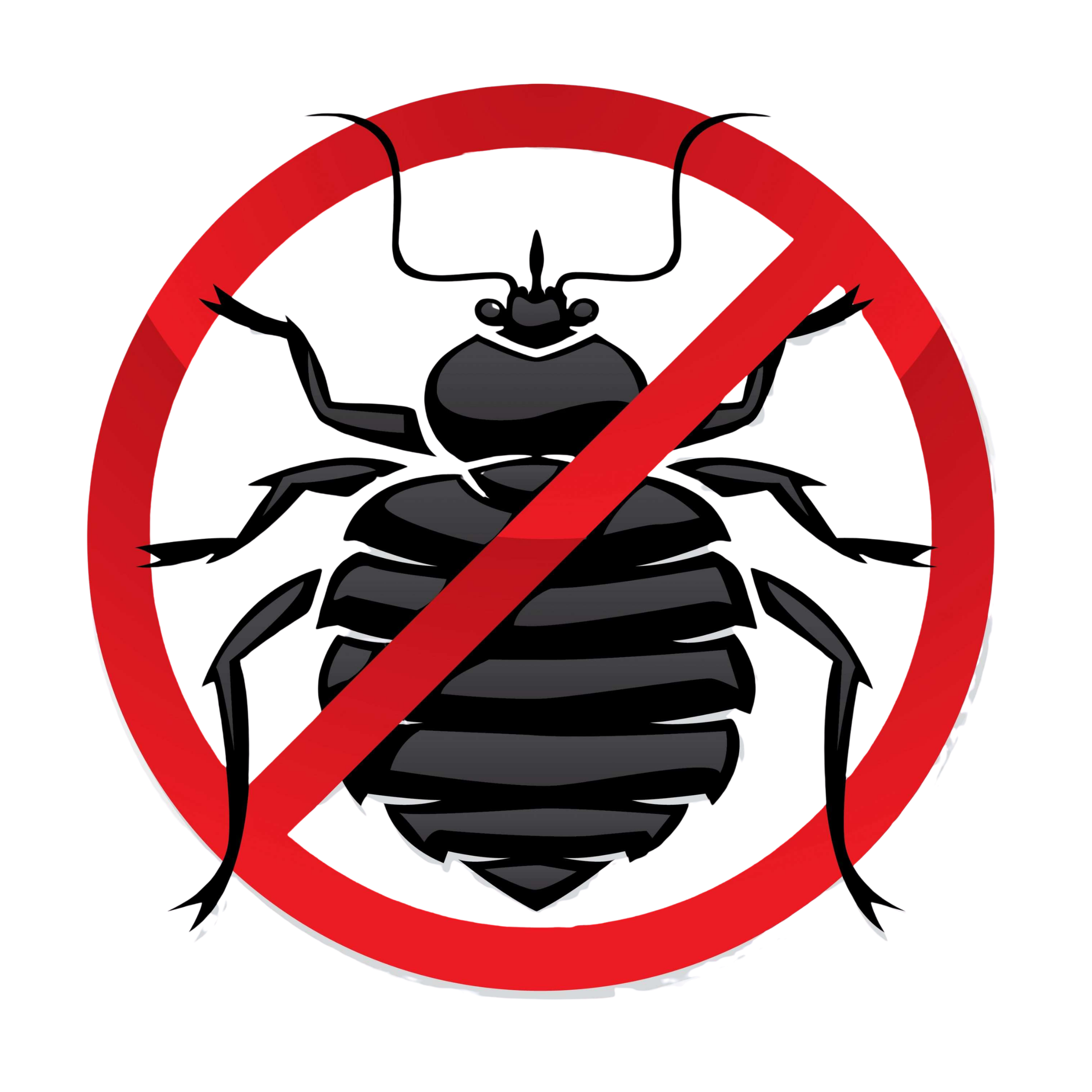 No bed bugs graphic — bed bug inside a red prohibition symbol